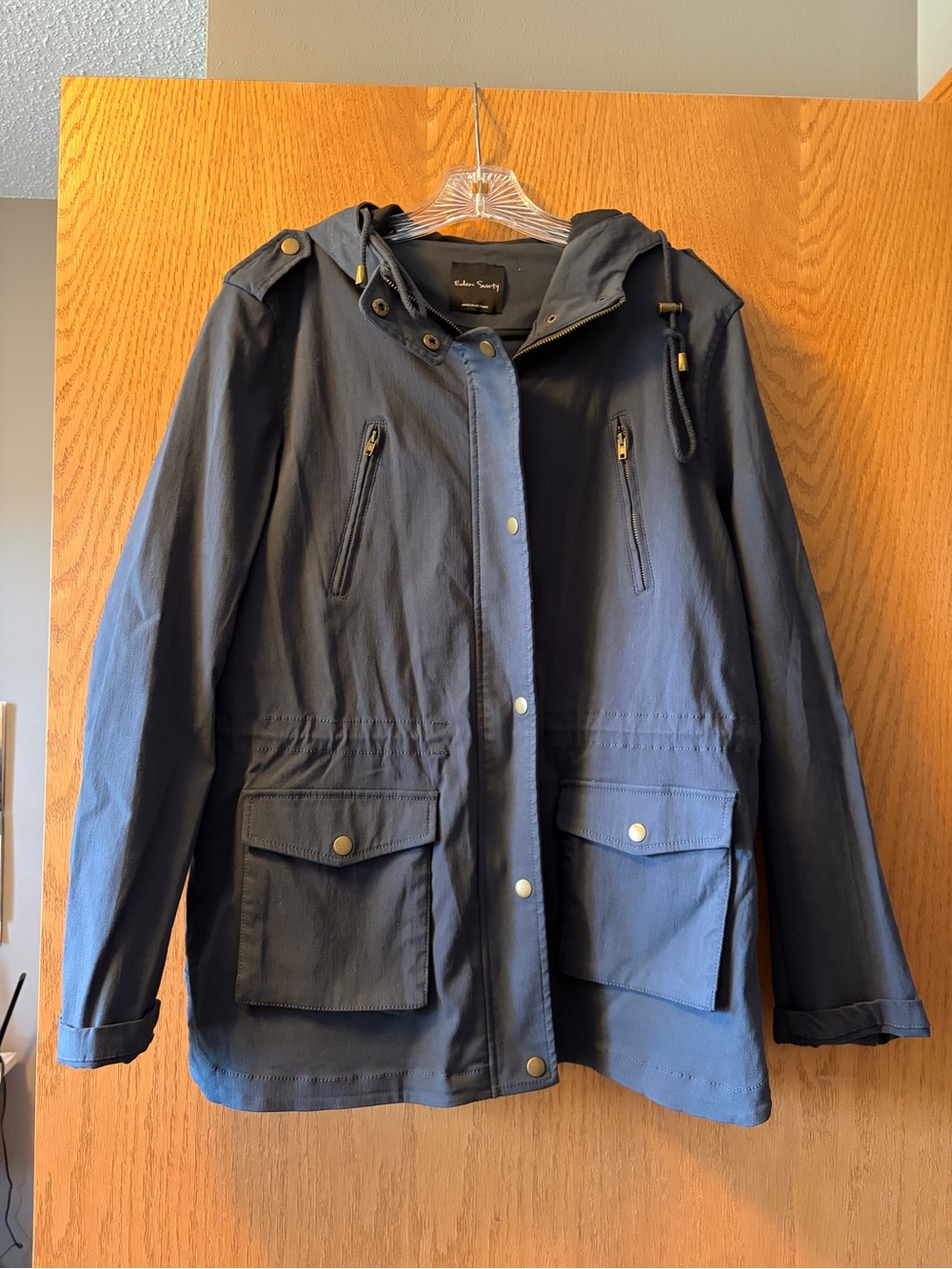 Eden Society hooded cargo jacket. Size XL. Dark Navy Blue.
